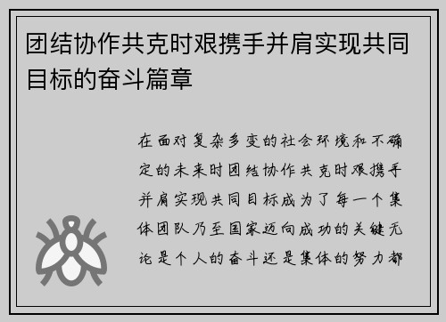 团结协作共克时艰携手并肩实现共同目标的奋斗篇章