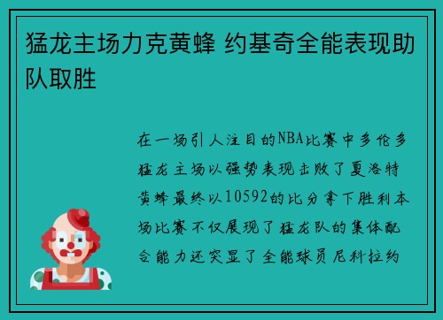 猛龙主场力克黄蜂 约基奇全能表现助队取胜