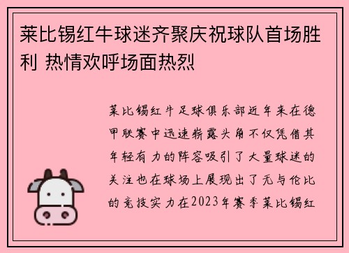 莱比锡红牛球迷齐聚庆祝球队首场胜利 热情欢呼场面热烈